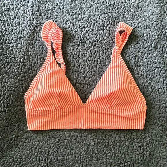 AERIE bikini top striped long line seersucker coral size M - Picture 4 of 6